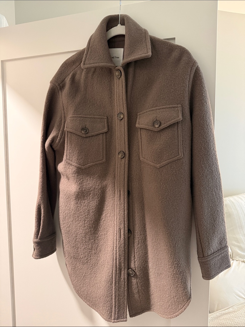 Aritzia Wool-Blend Button-Front Shacket Jacket - Taupe